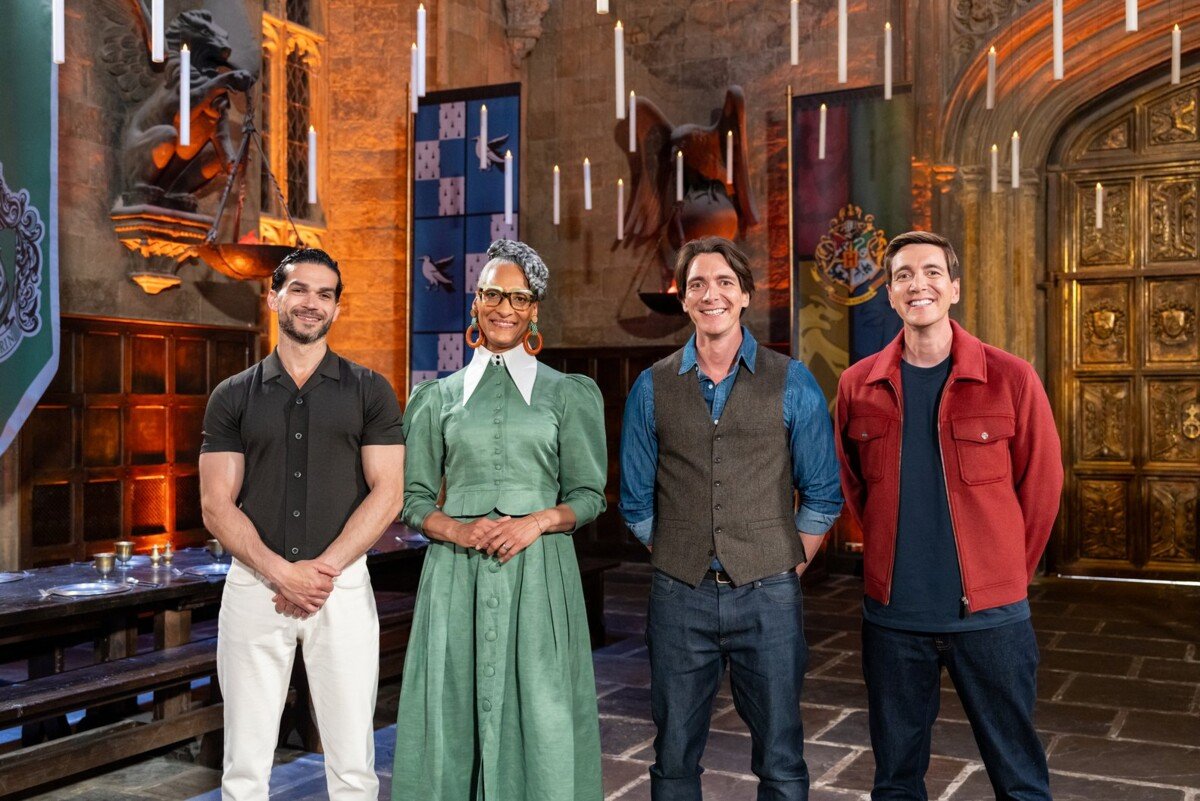 judges-jozef-youssef-and-carla-hall-with-hosts-james-and-oliver-phelps-on-food-network-s-harry-potter-wizards-of-baking-season-2
